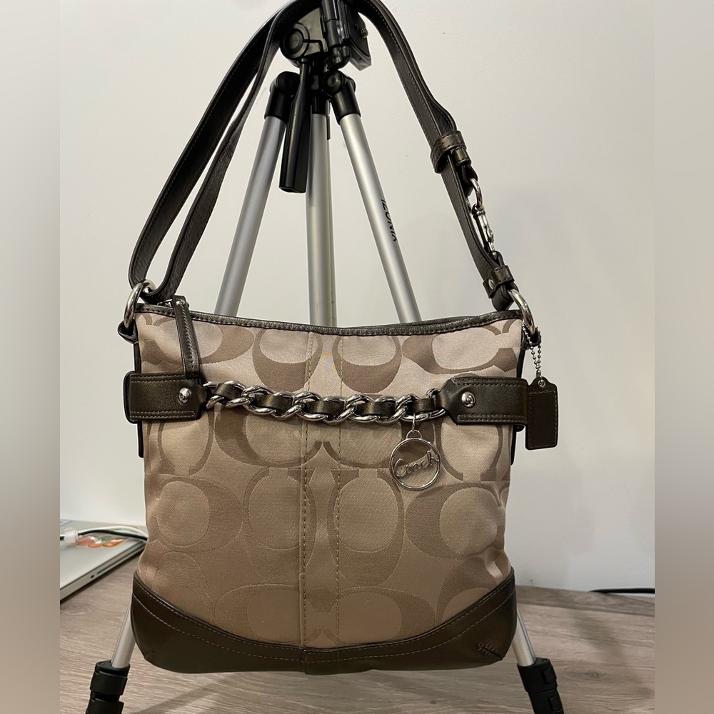 Coach Crossbody Purse Opric Metallic Signature Chain  w/ Coach Dust Bag